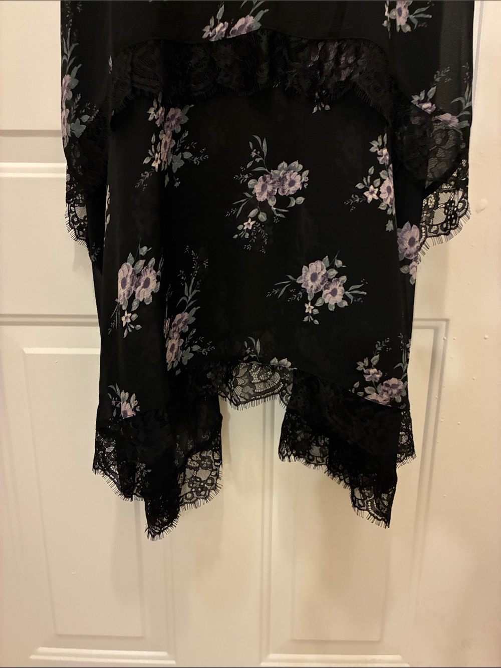 Black Floral Lace Asymmetrical Maxi Dress Whimsygoth Ruffle Size M Summer Goth - Picture 10 of 11